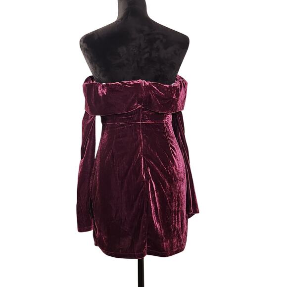 LULUS Glam Plum Velvet Off-the-Shoulder Mini Dress, Size Medium - Picture 3 of 14